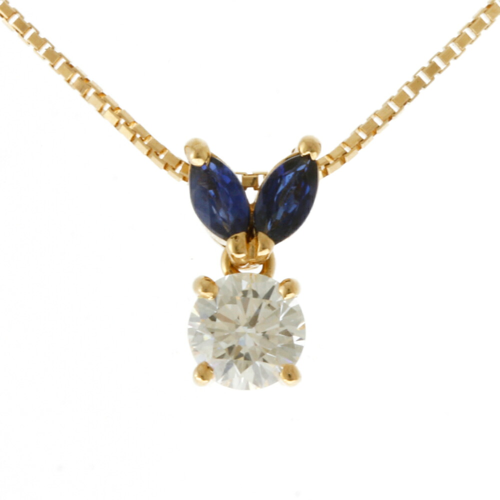 ネックレス 18金 K18イエローゴールド ダイヤモンド 0.317ct サファイア 0.18ct レディース 中古