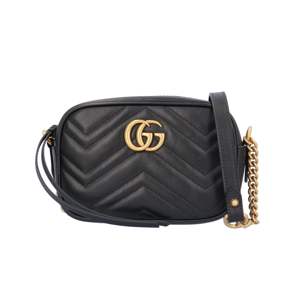 グッチ キルティングミニバッグ GGマーモント ショルダーバッグ グッチ レザー 448065 ブラック レディース GUCCI 中古チェーンショルダー