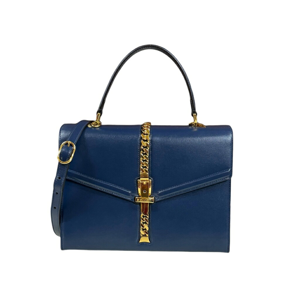 グッチ シルヴィ ショルダーバッグ グッチ レザー 602781 ネイビー レディース GUCCI 中古2way