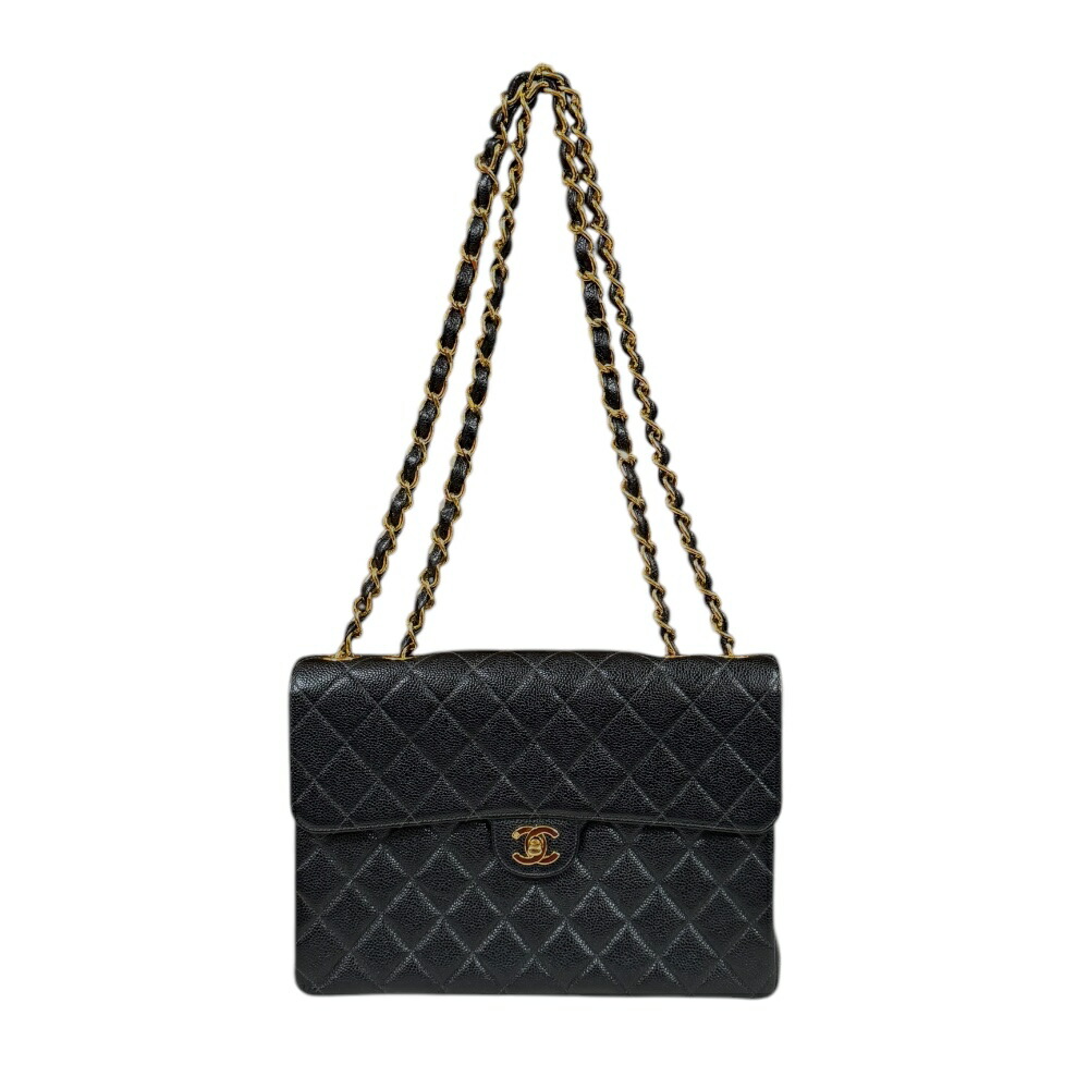 シャネル デカマトラッセ ショルダーバッグ シャネル キャビアスキン ブラック レディース CHANEL 中古Wチェーン
