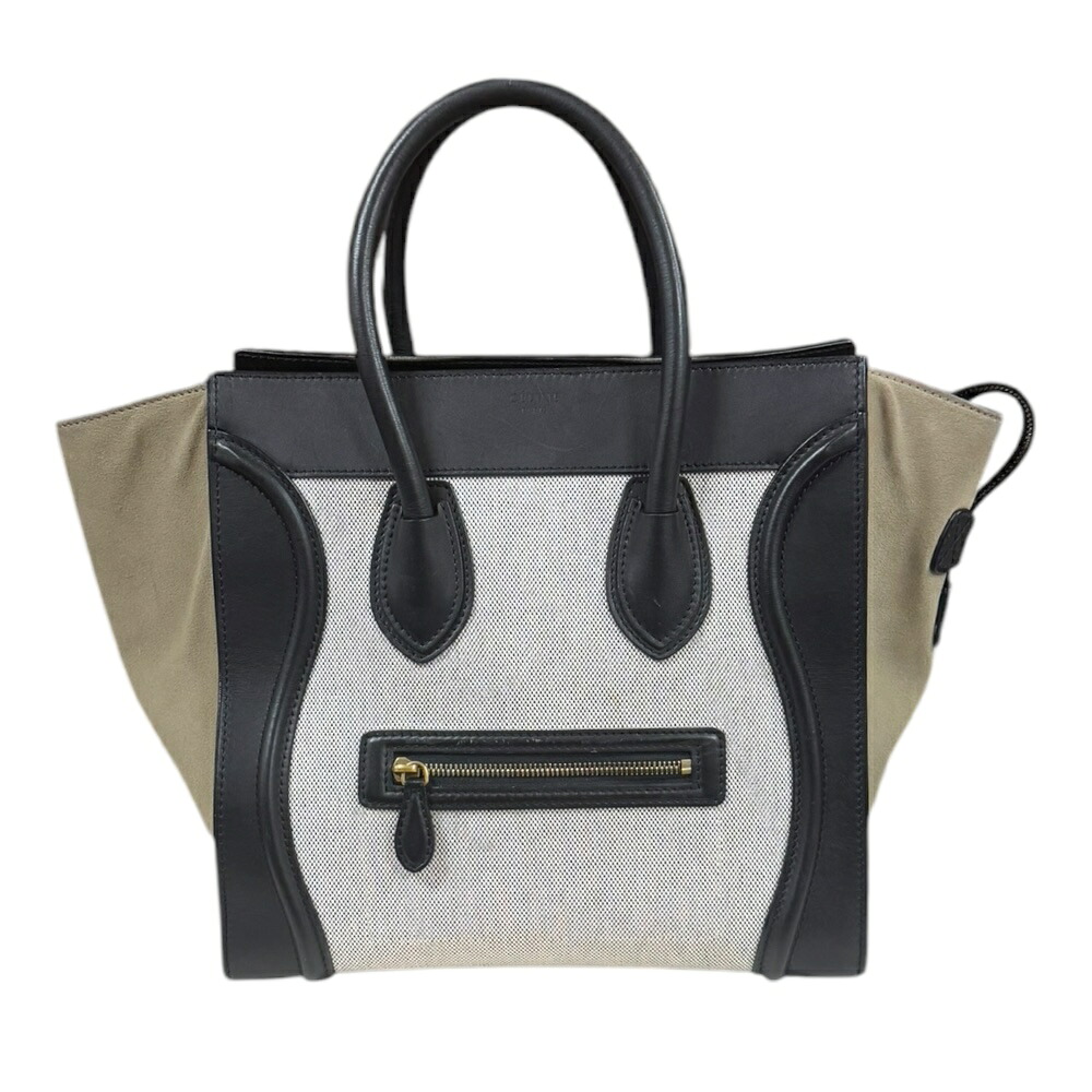 セリーヌ トリコロール ラゲージ ミニショッパー ハンドバッグ セリーヌ レザー 165212TSL38NO ホワイト レディース CELINE 中古