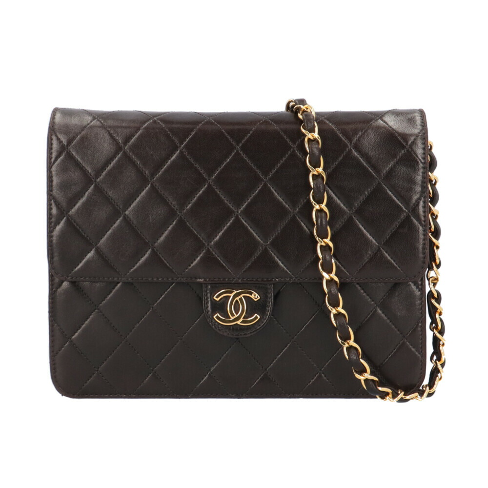 シャネル マトラッセ ショルダーバッグ シャネル ラムスキン ブラック レディース CHANEL 中古チェーン プッシュロック