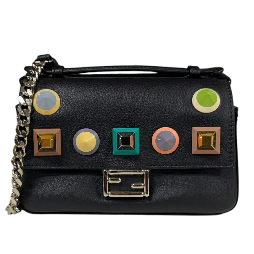 フェンディ ダブルマイクロバゲット マルチスタッズ ショルダーバッグ フェンディ レザー 8M0371 ブラック レディース FENDI 中古2way|R&K リサイクルキング
