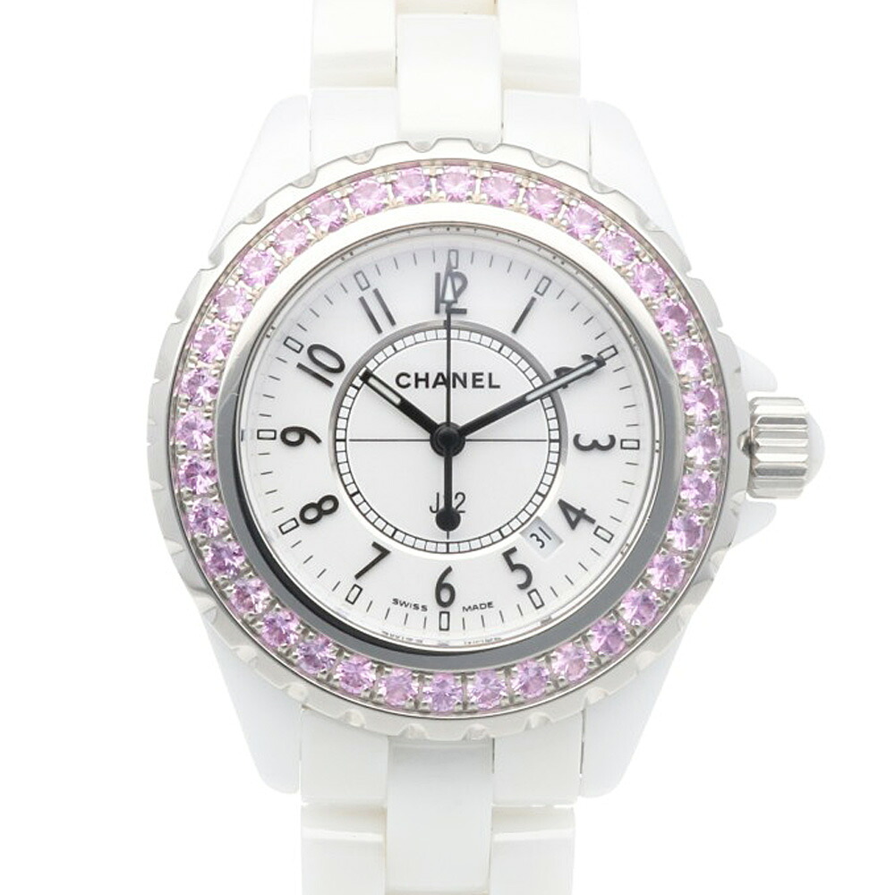 シャネル J12 腕時計 時計 シャネル ホワイトセラミック H1181 クオーツ レディース 1年保証 CHANEL 中古ピンクサファイアベゼル