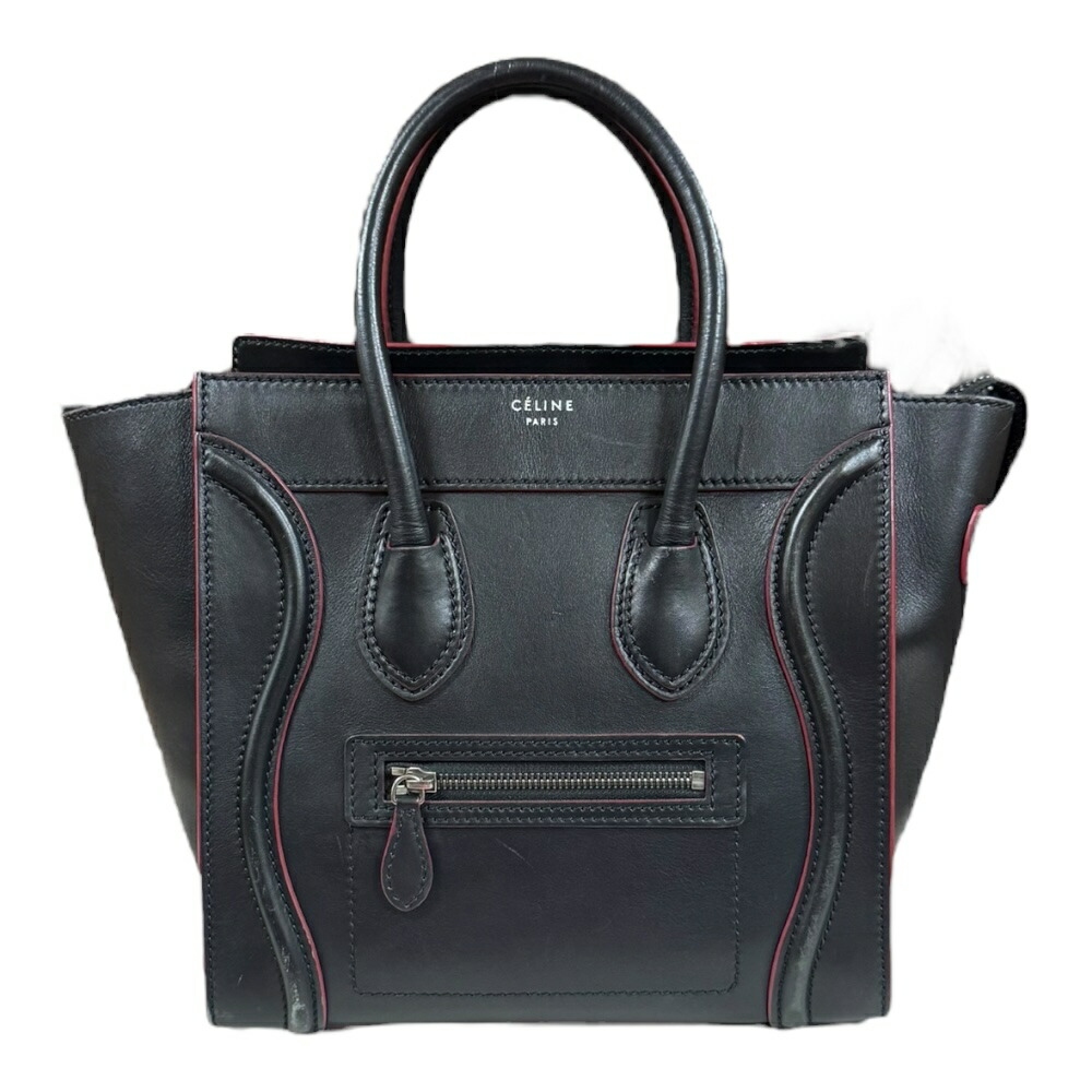 【美品】CELINE セリーヌ ラゲージ マイクロショッパー　レッド✖️ブラウン セリーヌ ラゲージ マイクロショッパー レザー ハンドバッグ