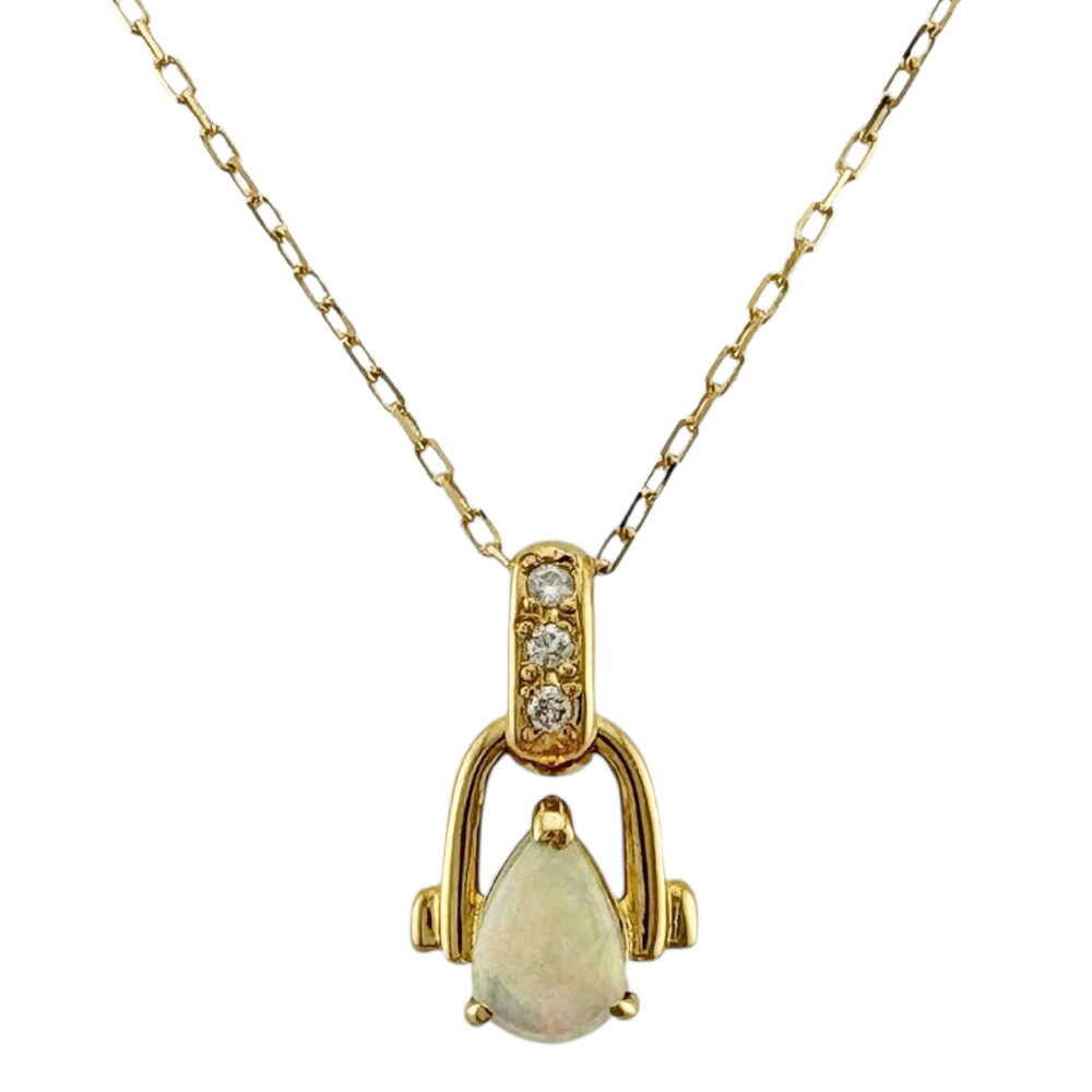 ネックレス 18金 ダイヤモンド 0.02ct オパール レディース 中古