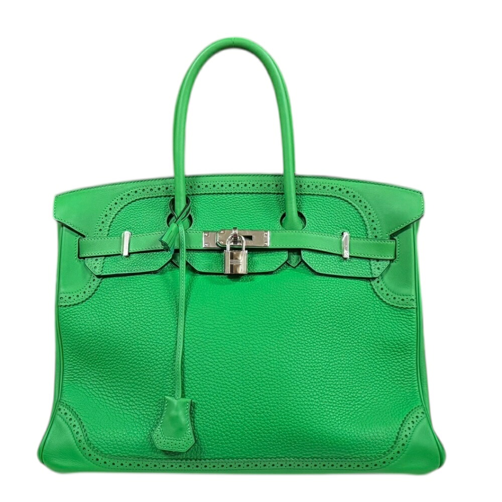 エルメス バーキン35 ギリーズ ハンドバッグ エルメス トゴ グリーン レディース HERMES 中古