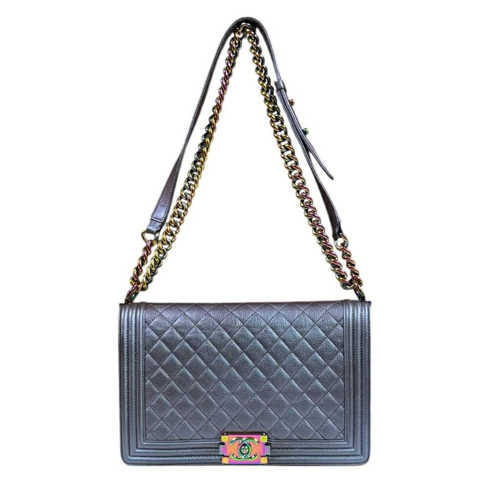 シャネル ボーイシャネル ショルダーバッグ シャネル レザー A92193 パープル レディース CHANEL 中古チェーン/レインボー金具