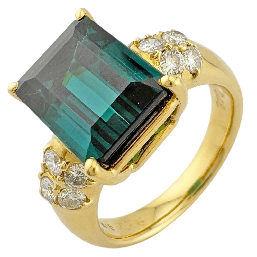 リング 指輪 12号 18金 トルマリン 5.28ct ダイヤモンド 0.48ct レディース 中古