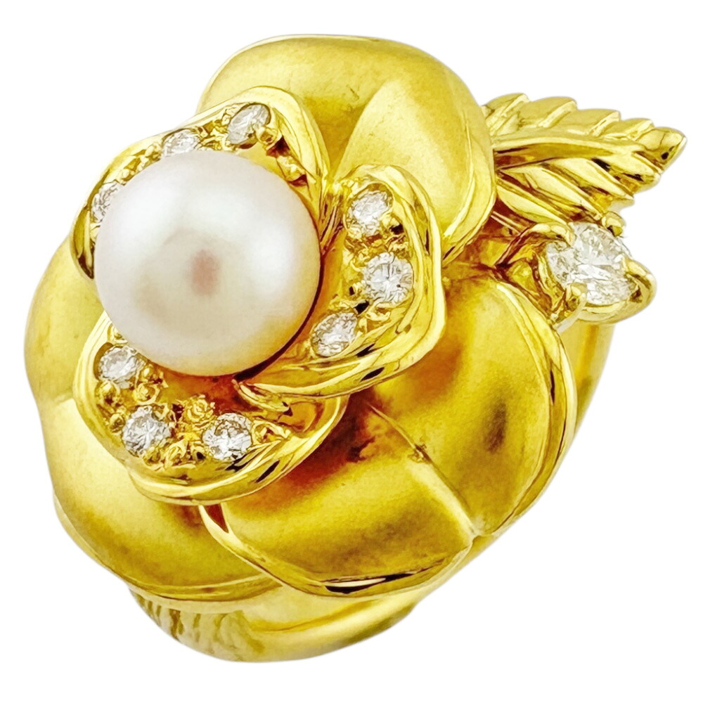 【30%OFF 7/4~7/25】 POLA 花 バラ リング 指輪 9号 18金 アコヤパール ダイヤモンド 0.12ct レディース 中古POLA 花 バラ|R&K リサイクルキング