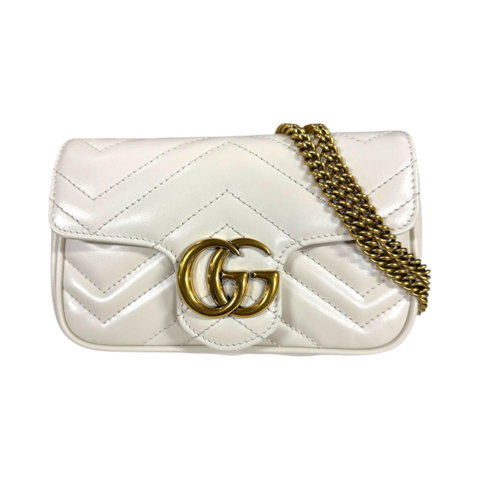 グッチ GGマーモント ショルダーバッグ グッチ レザー 476433 ホワイト レディース GUCCI 中古チェーン