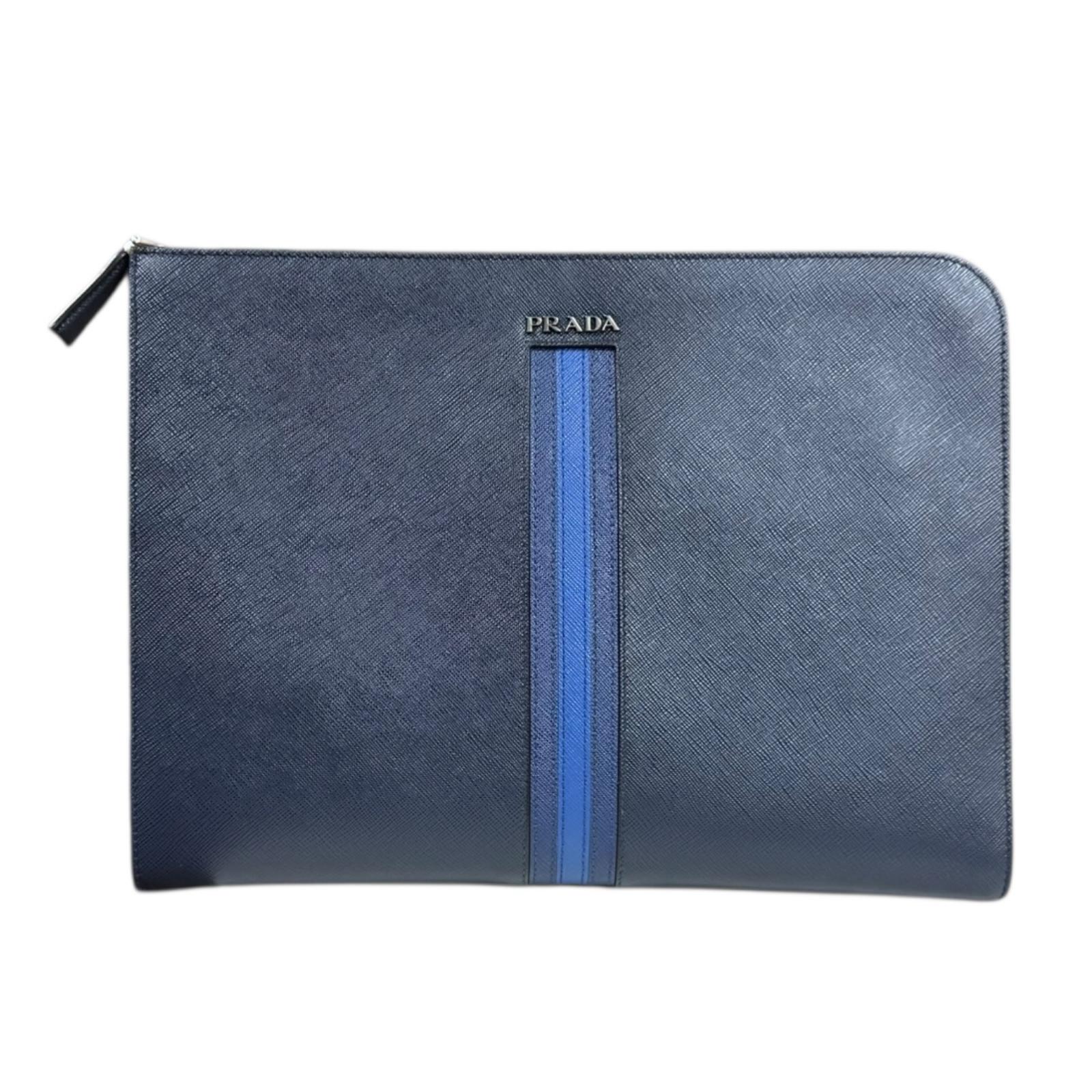 プラダ サフィアーノ クラッチバッグ プラダ レザー AV5841 ネイビー メンズ PRADA 中古