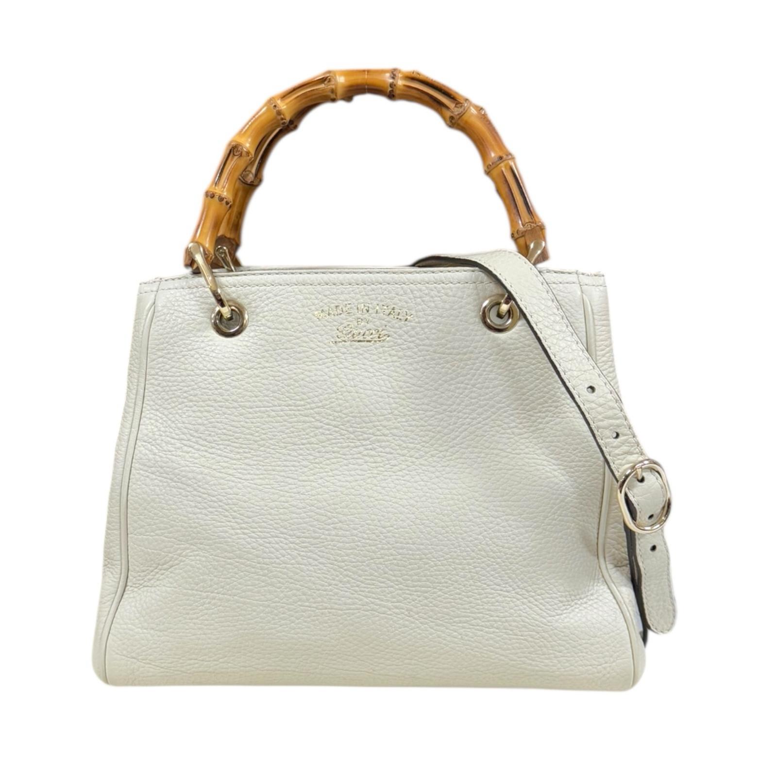 グッチ バンブー ショルダーバッグ グッチ レザー 336032 ホワイト レディース GUCCI 中古2way｜Ｒ＆Ｋ　リサイクルキング