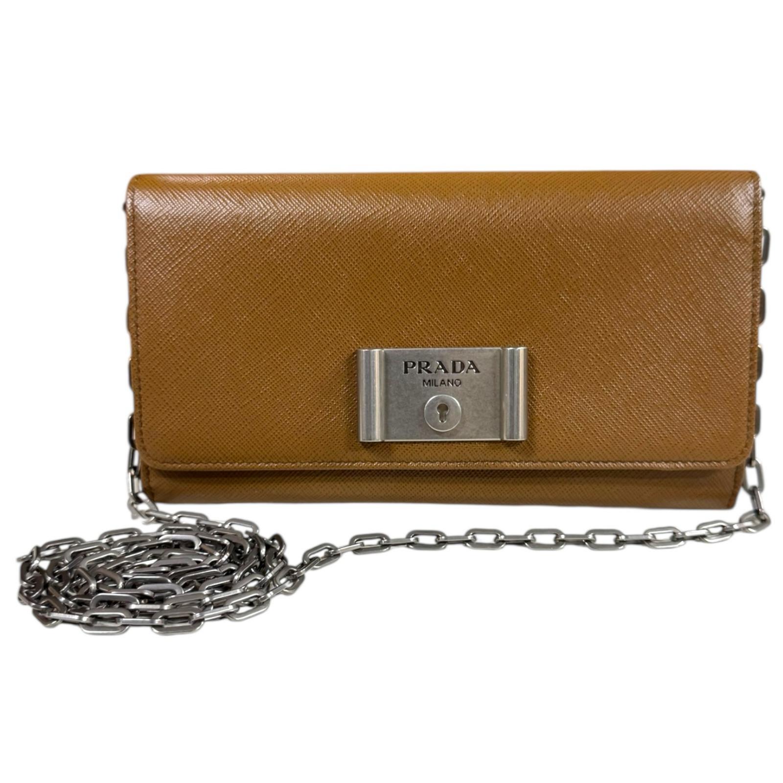 プラダ サフィアーノ ショルダーバッグ プラダ レザー 1MT440 ブラウン レディース PRADA 中古チェーンウォレット