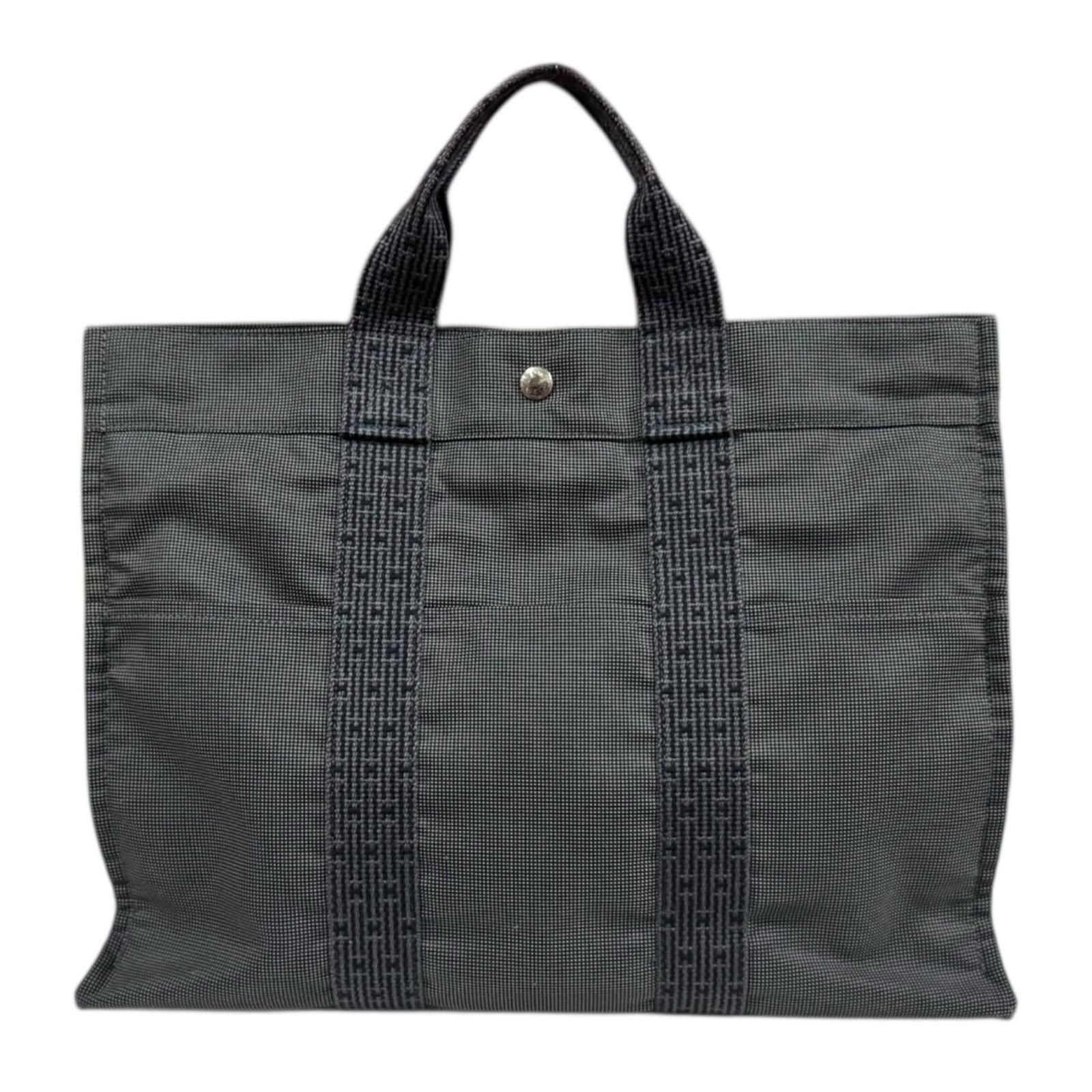 エルメス トートMM エールライン トートバッグ エルメス キャンバス グレー レディース HERMES 中古