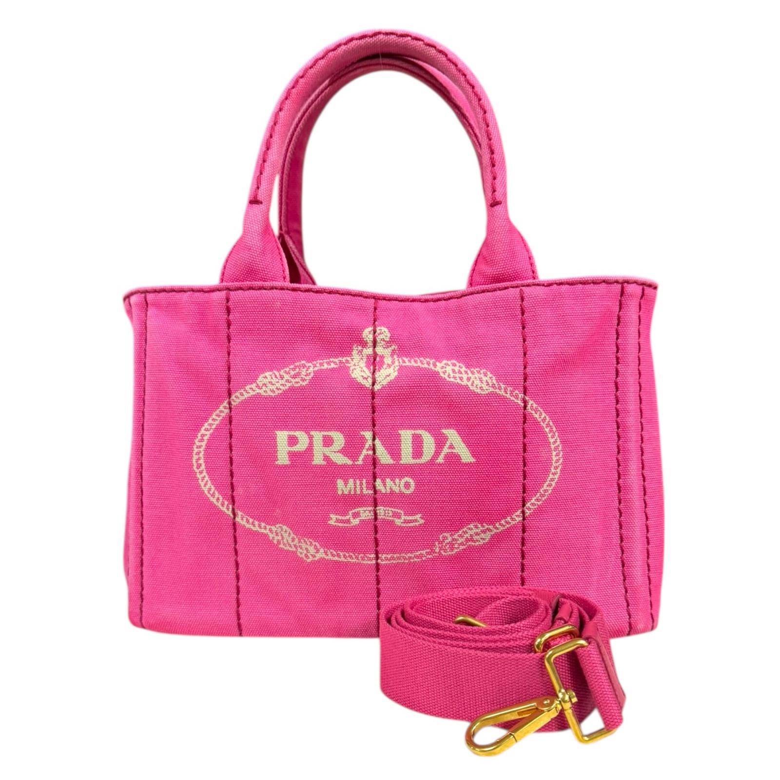 プラダ カナパトートSS ショルダーバッグ プラダ 帆布 1BG439 サクラ色 レディース PRADA 中古2way
