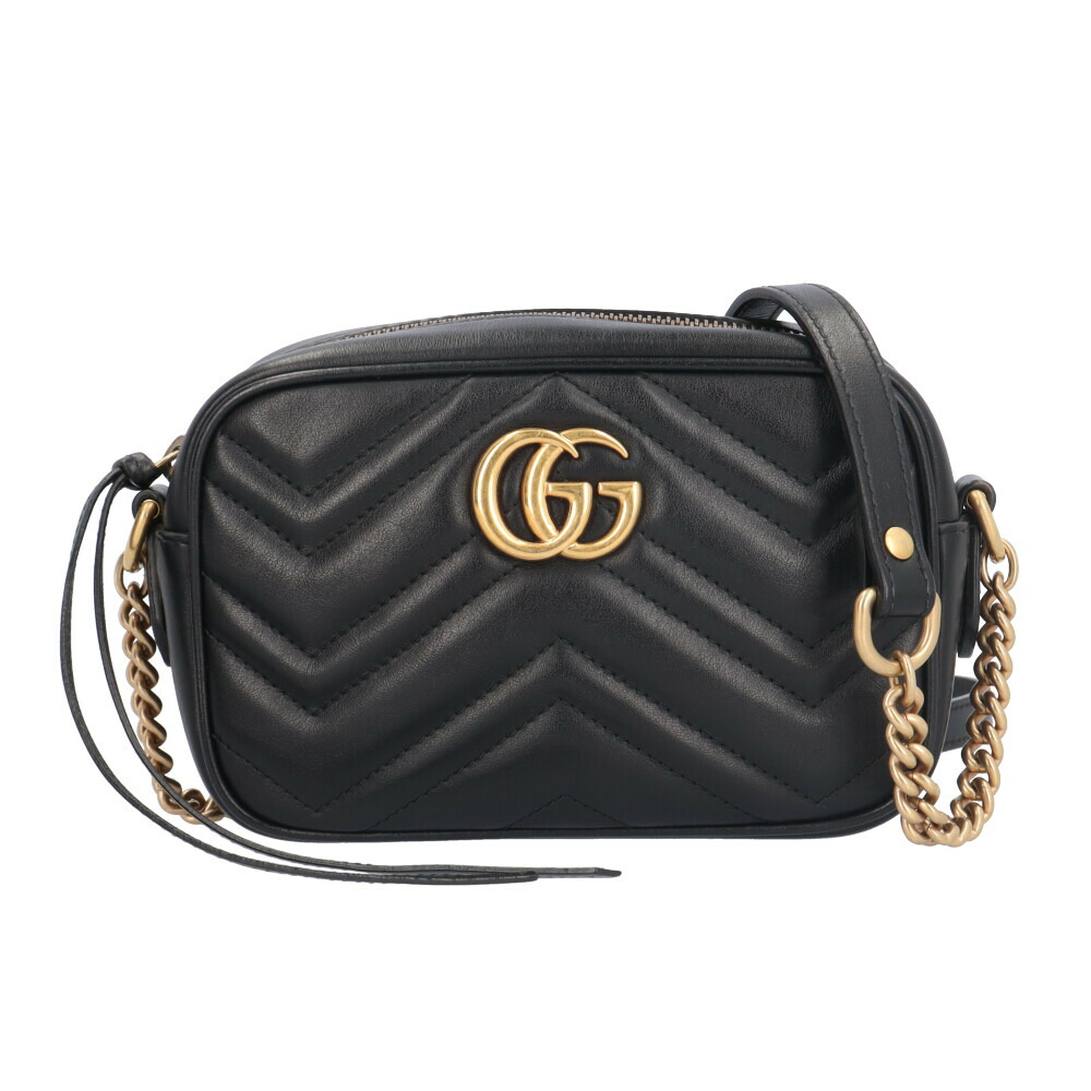 グッチ ミニ カメラバッグ GGマーモント ショルダーバッグ グッチ レザー 448065 ブラック レディース GUCCI 中古