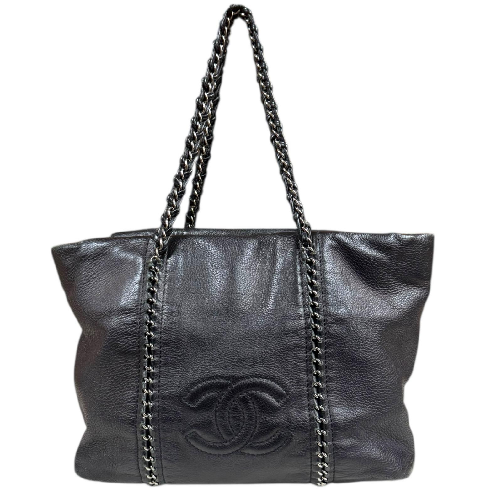シャネル ラグジュアリー トートバッグ シャネル レザー ブラック レディース CHANEL 中古チェーン