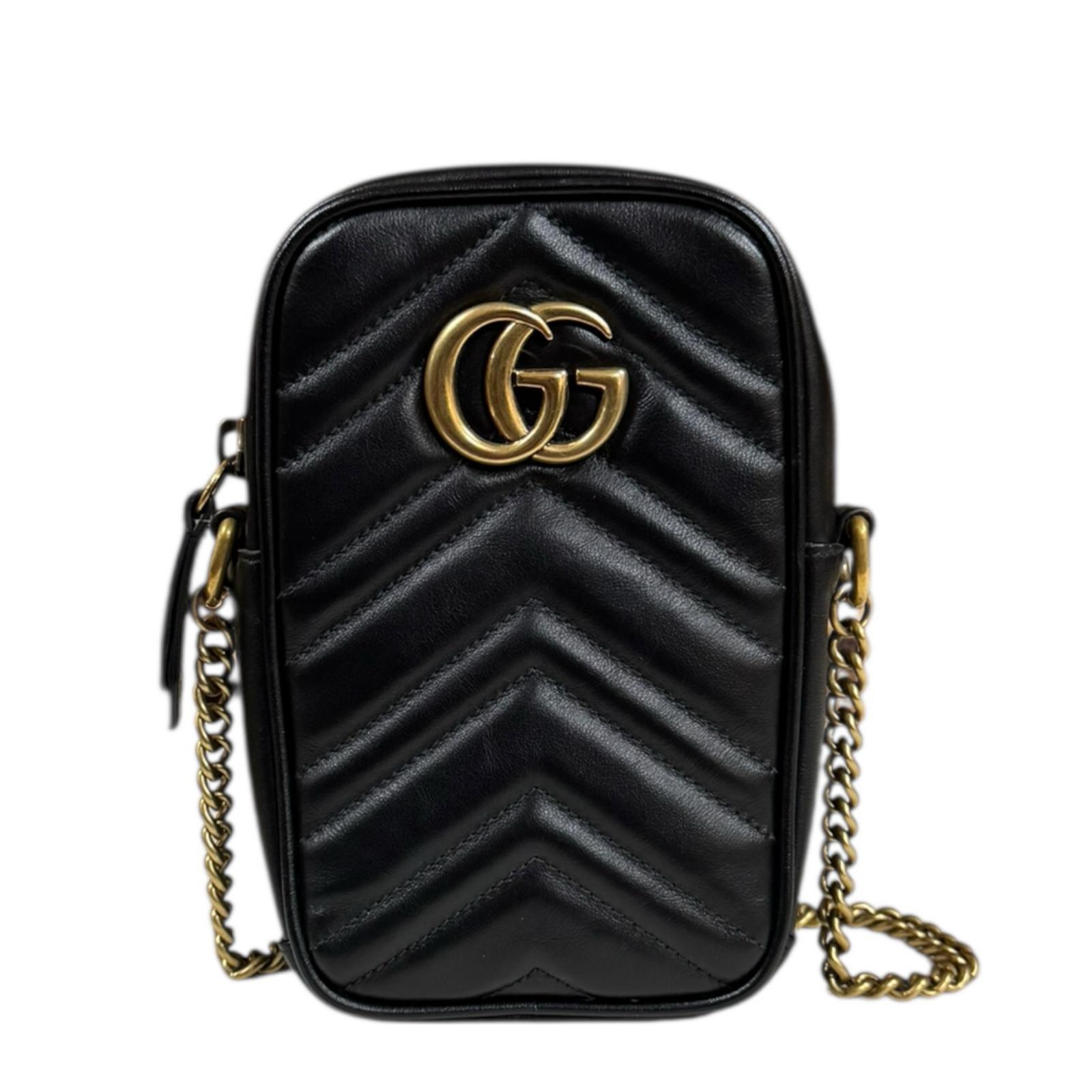 グッチ GGマーモント ショルダーバッグ グッチ なめし革 598597 黒いこと レディース GUCCI 中古チェーン店