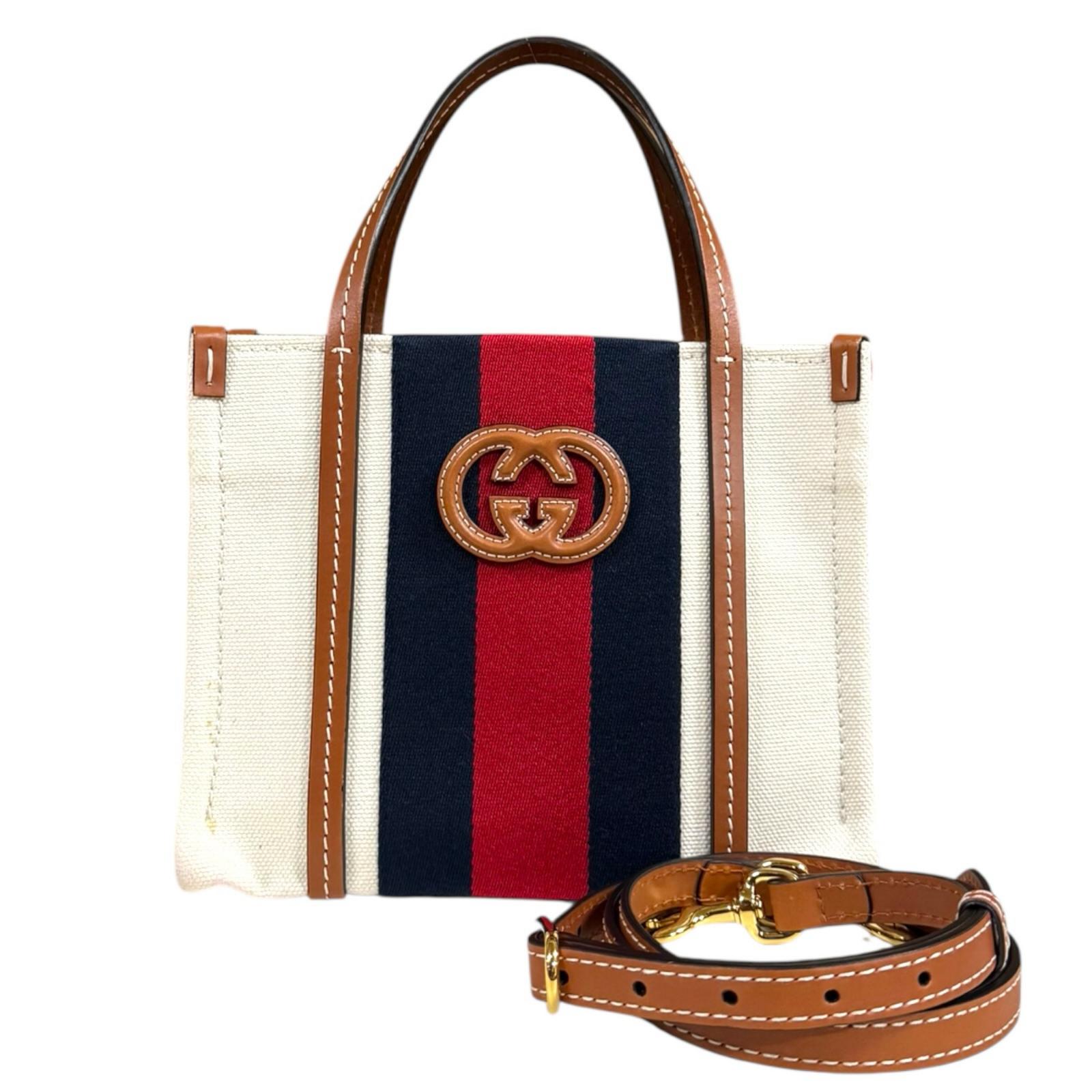 グッチ インターロッキングG ミニトートバッグ ショルダーバッグ グッチ キャンバス 727735 ホワイト レディース GUCCI 中古