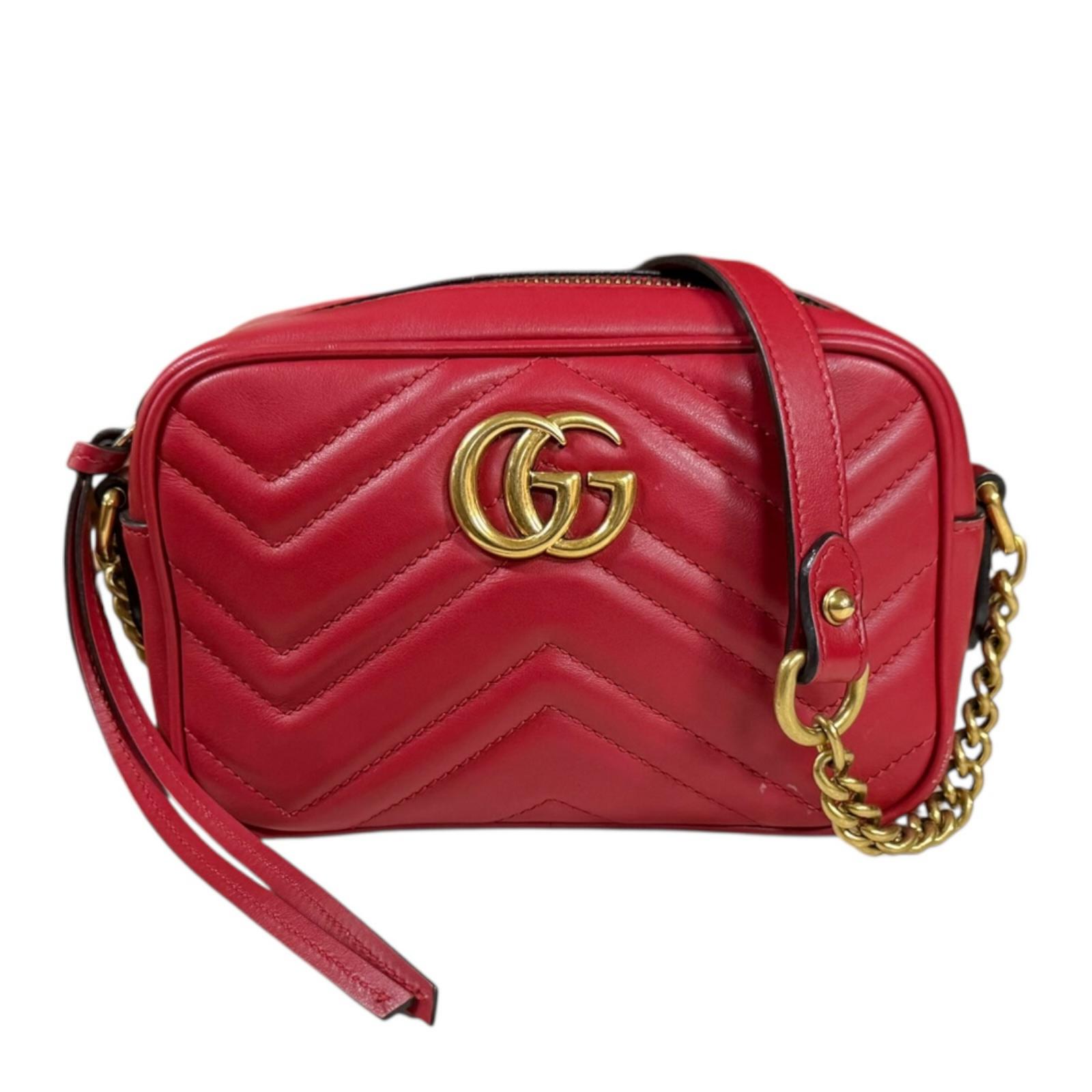 グッチ GGマーモント ショルダーバッグ グッチ なめし革 448065 赤いこと レディース GUCCI 中古