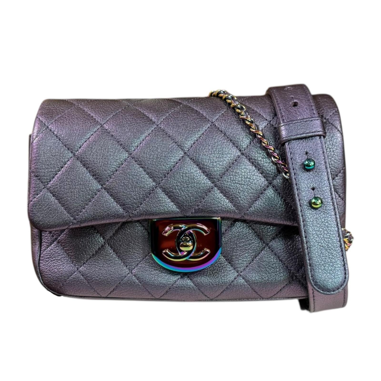 シャネル マトラッセ ショルダーバッグ シャネル レザー パープル レディース CHANEL 中古チェーン/レインボー金具