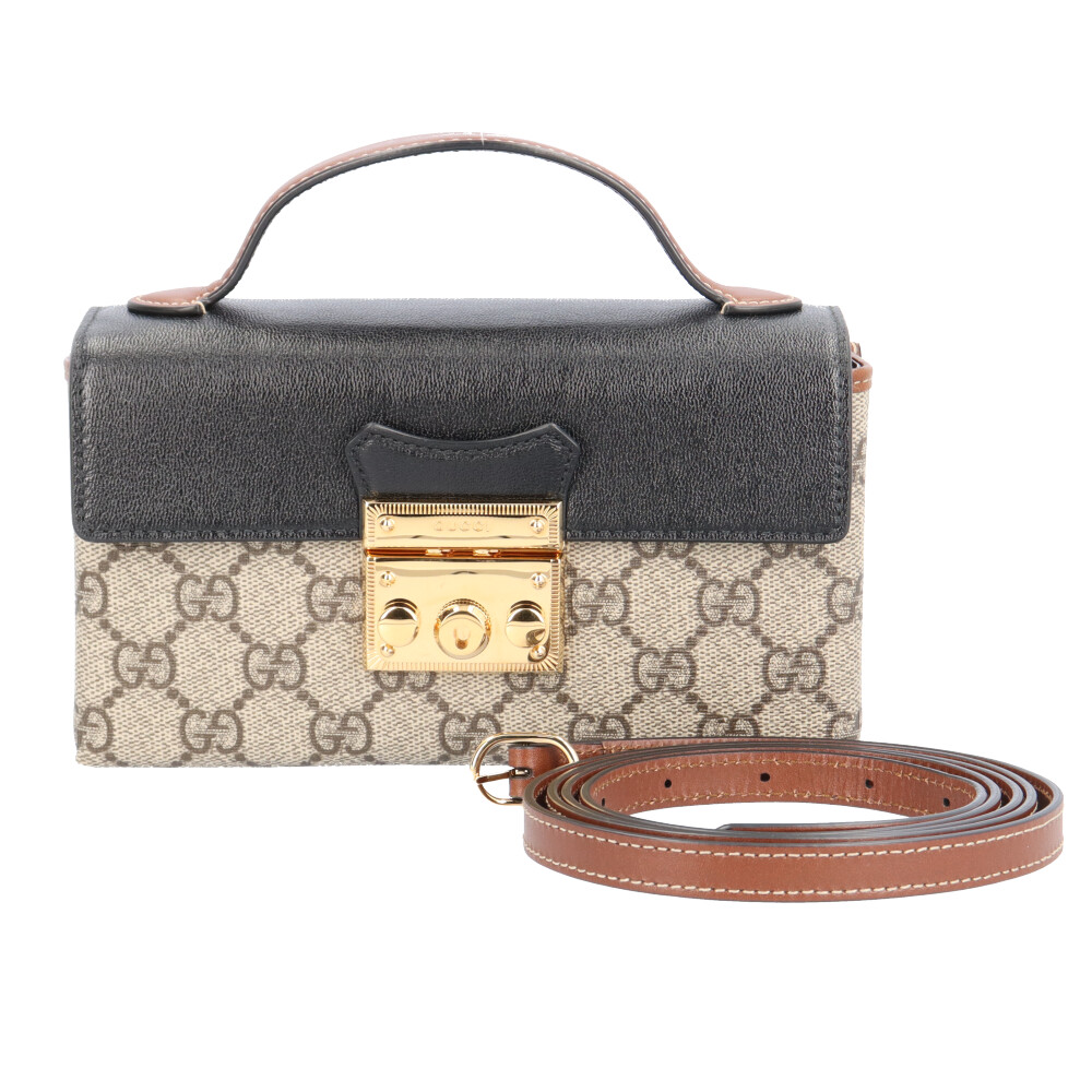 グッチ パドロックミニ GGスプリーム ショルダーバッグ グッチ GGスプリームキャンバス 652683 黒いこと レディース GUCCI 中古2way