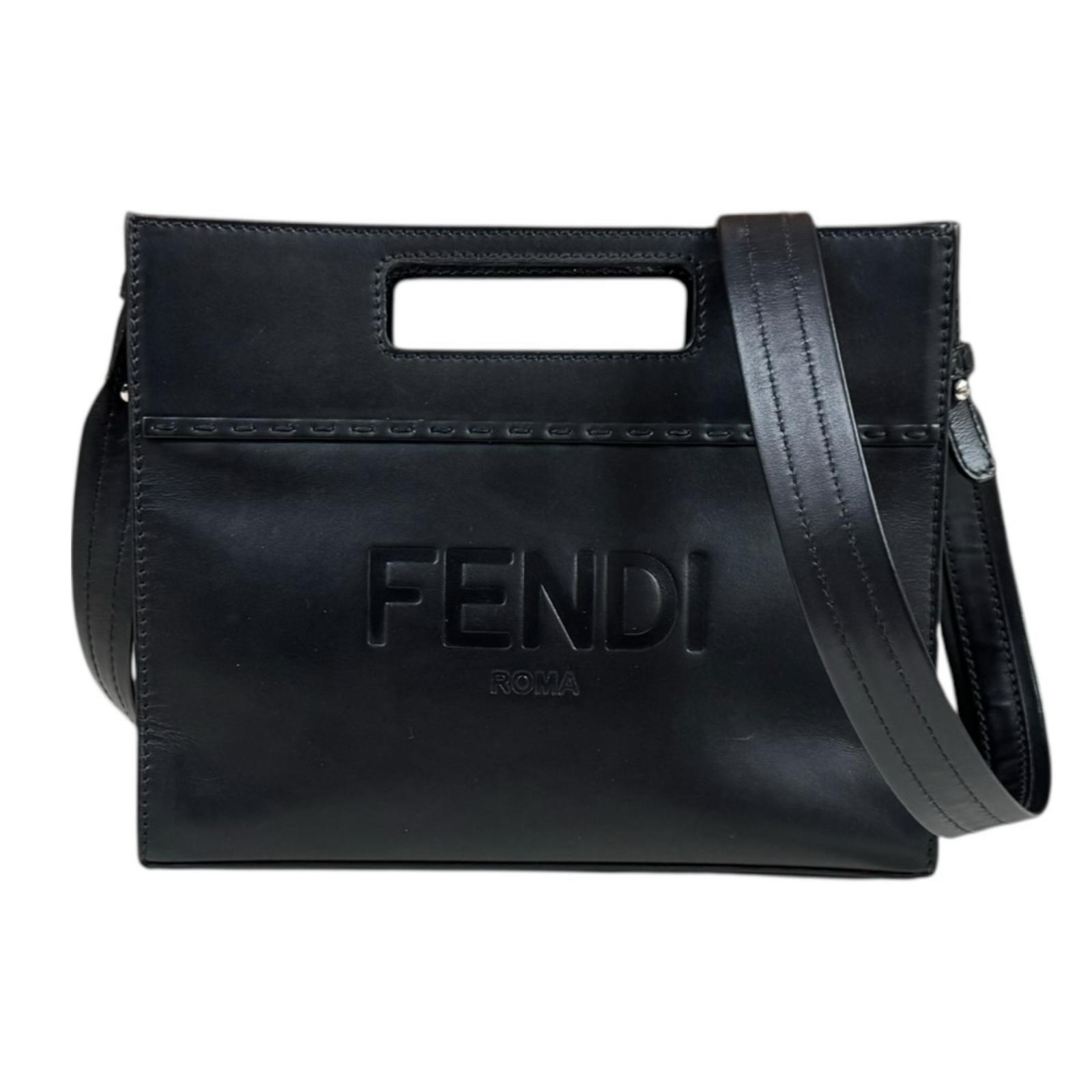 フェンディ ショッパー スモール ショルダーバッグ フェンディ レザー 7VA547 ブラック メンズ FENDI 中古2way