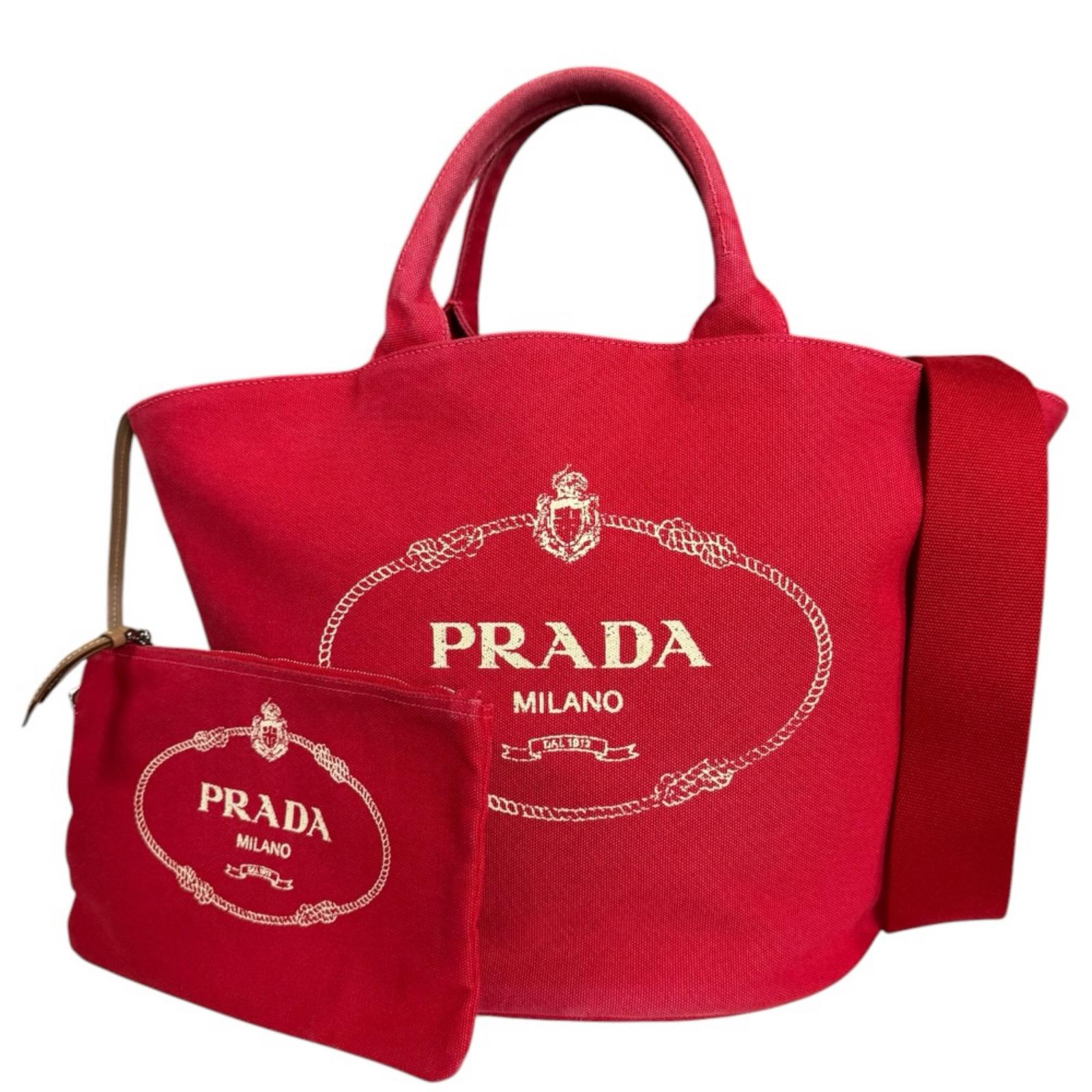 プラダ カナパ ファブリック ショルダーバッグ プラダ バッグ キャンバス 1BG163 レッド レディース PRADA 中古2way