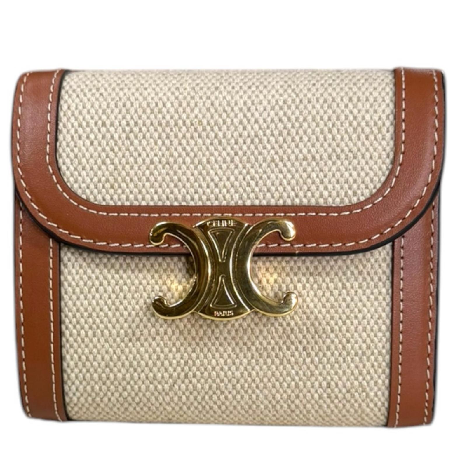 セリーヌ スモールフラップウォレット トリオンフ 長紙入れ セリーヌ 帆布 10D782CLD.04LV レディース CELINE 中古