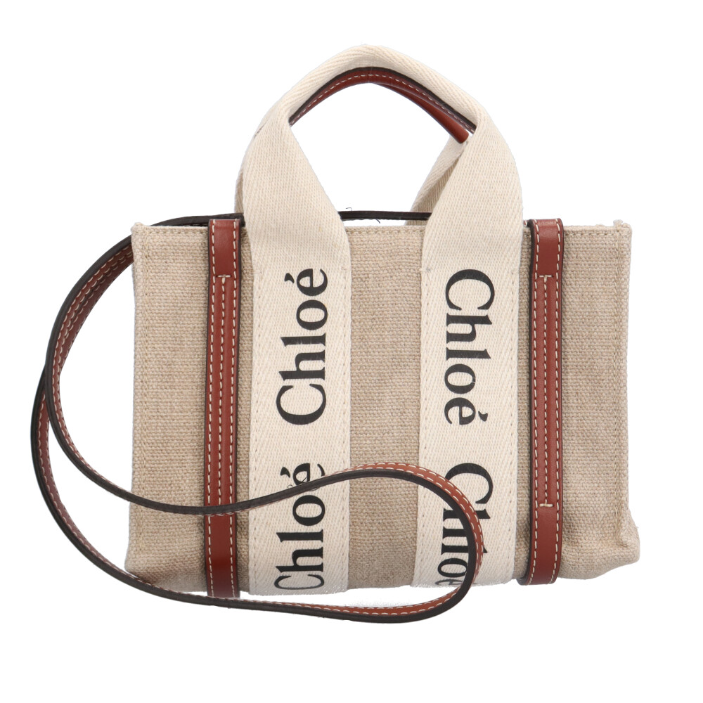 クロエ ミニトート ウッディ ショルダーバッグ クロエ バッグ リネン CHC22AP237I2690U ブラウン レディース Chloe 中古2way|R&K リサイクルキング