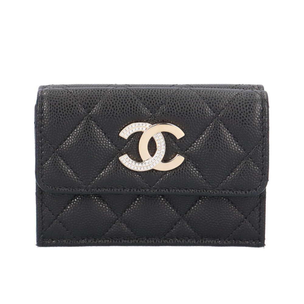 シャネル コンパクトウォレット マトラッセ 三つ折り金入れ シャネル  キャビアひと肌 レディース CHANEL 中古