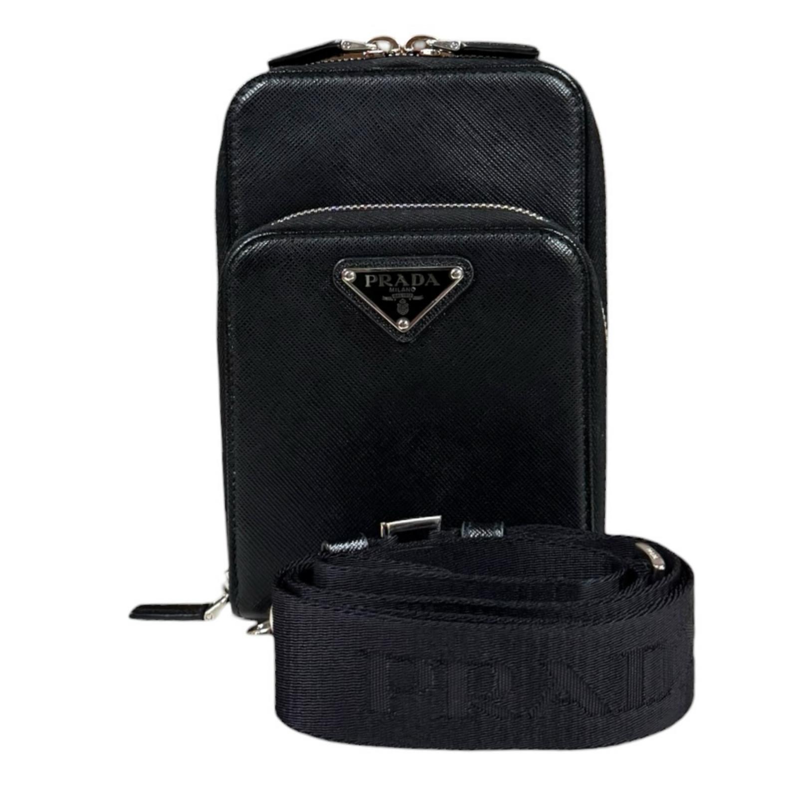 プラダ サフィアーノ ショルダーバッグ プラダ 御徒面子  なめし革 2ZH126 黒いこと ユニ一発やる PRADA 中古スマートフォンケース