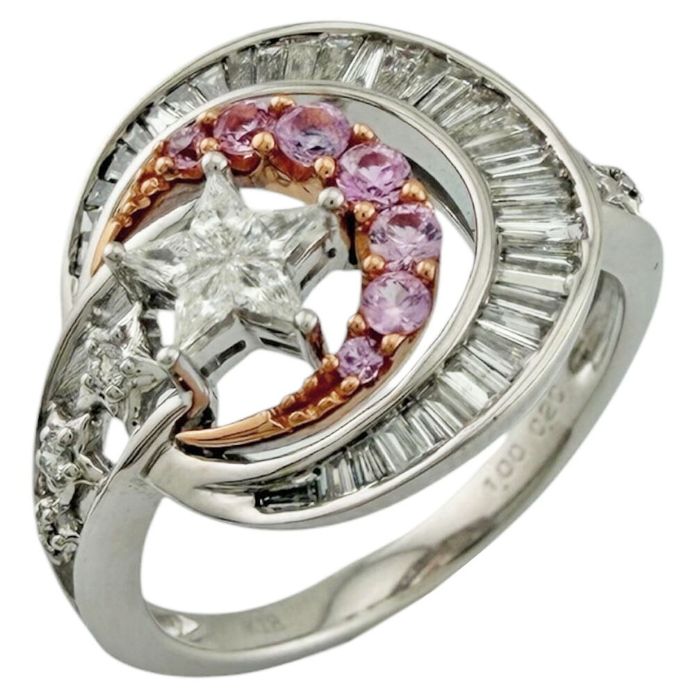 リング 指輪 13号 18金 K18ホワイトゴールド ダイヤモンド 1.00ct ピンクサファイア 0.20ct レディース 中古星 月｜Ｒ＆Ｋ　リサイクルキング