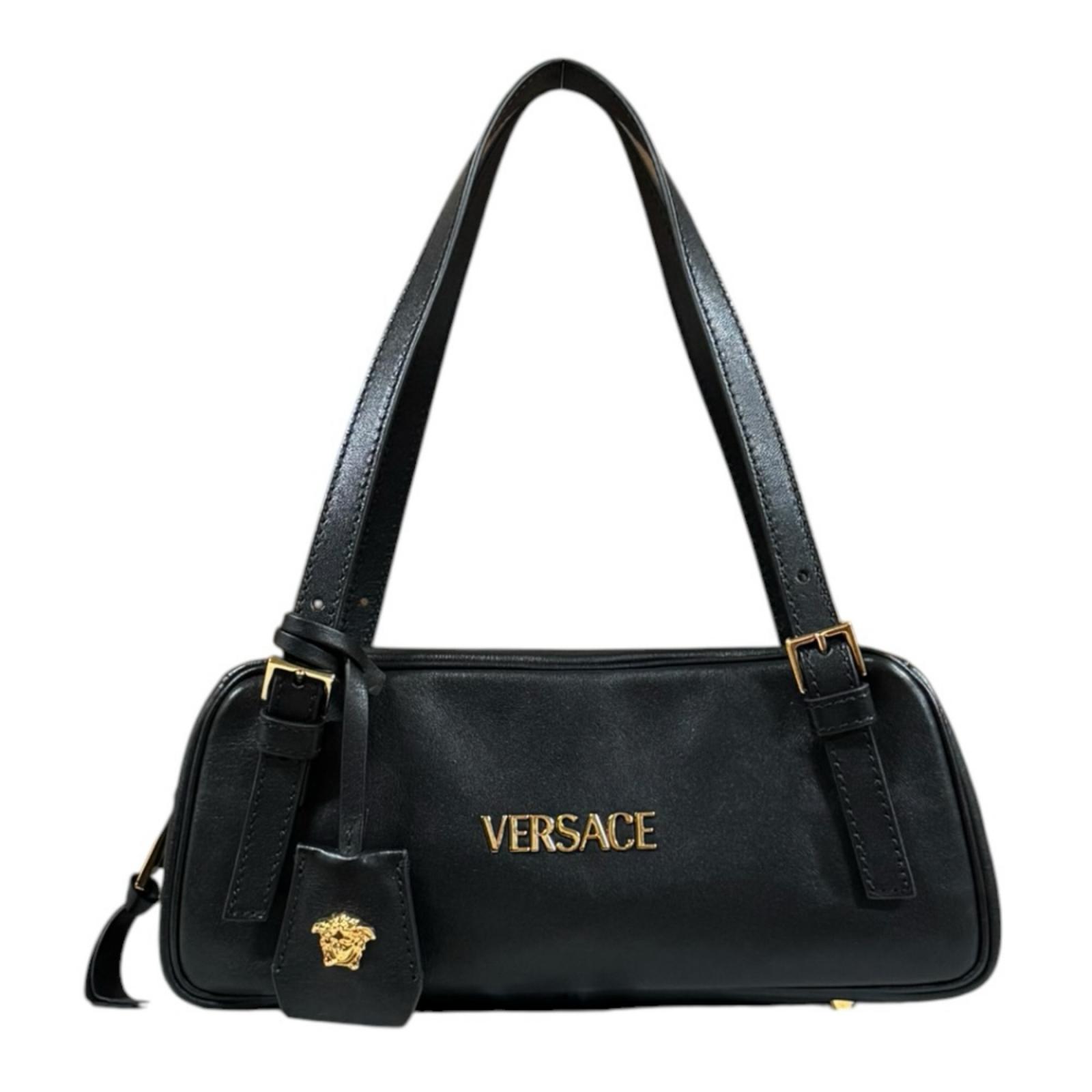 ヴェルサーチ タグ ナッパ ボウリングバッグ ハンドバッグ ヴェルサーチ バッグ レザー ブラック レディース VERSACE 中古|R&K リサイクルキング