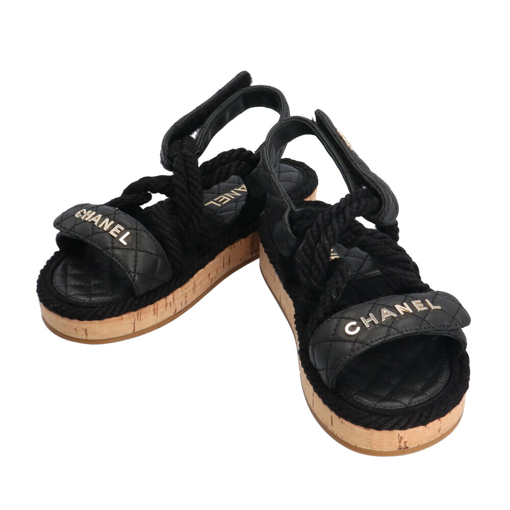 シャネル フラットロープサンダル マトラッセ ココマーク サンダル シャネル レザー G34602 レディース CHANEL 中古|R&K リサイクルキング