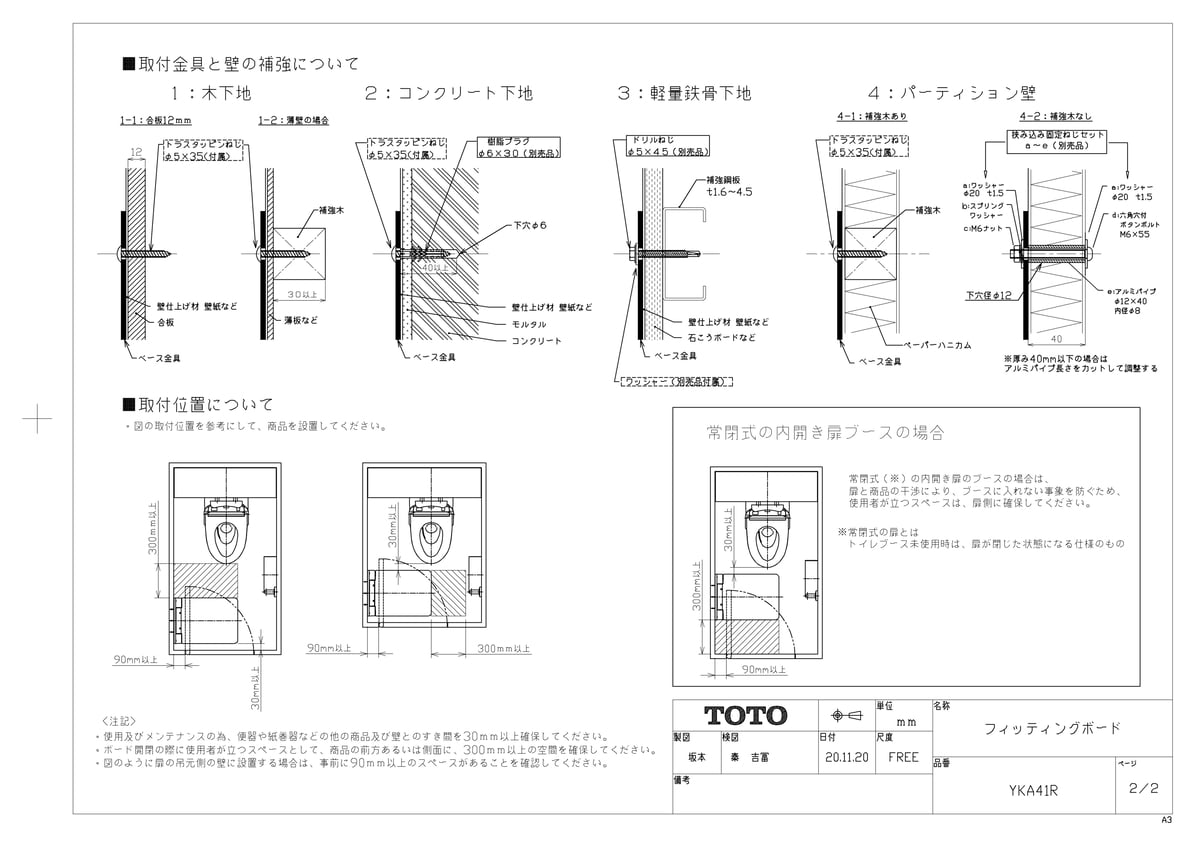 TKF》 TOTO フィッティングボード ωγ0 木材・建築資材・設備