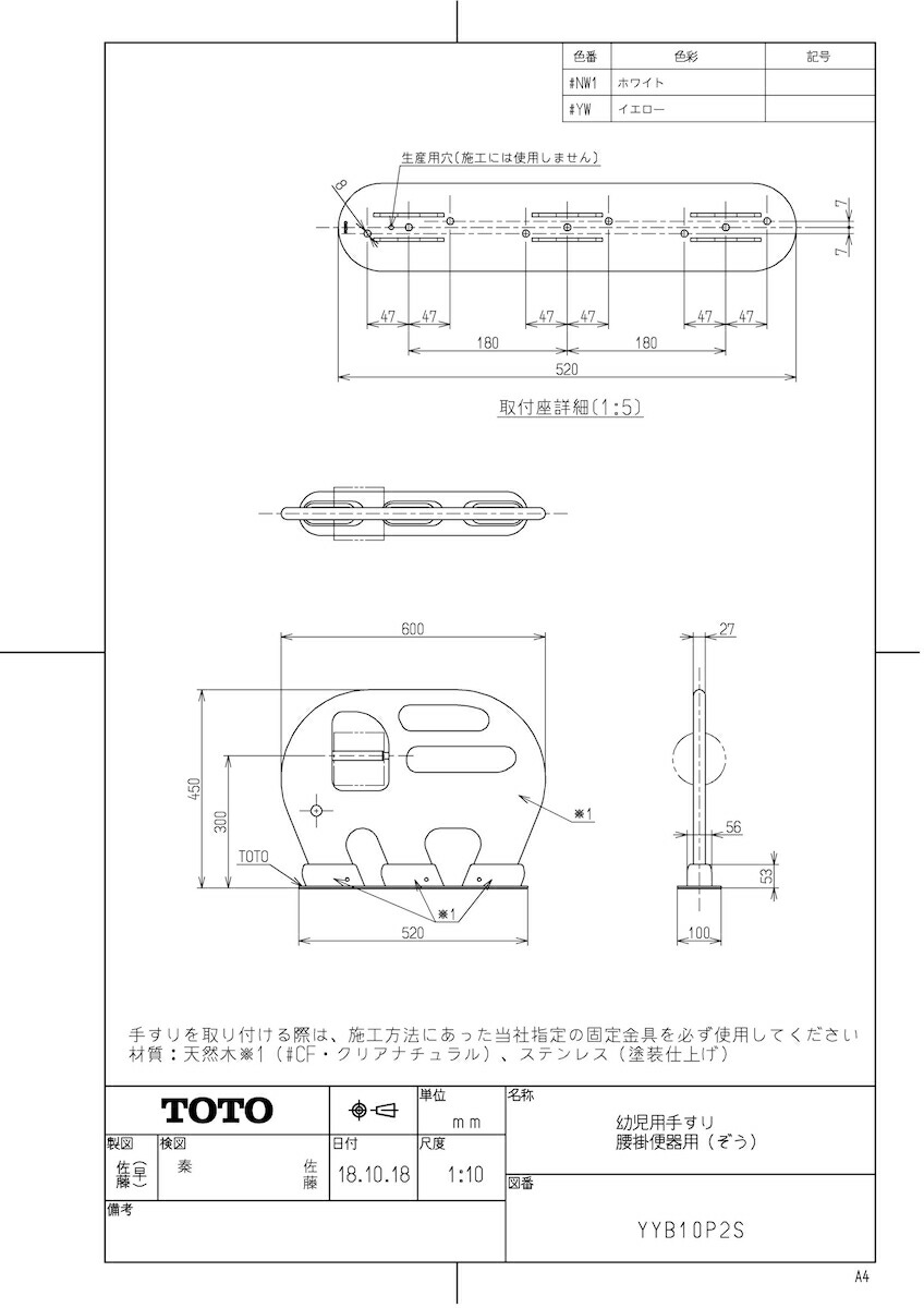 TOTO 幼児用手すり【YYB10P2S】腰掛便器用手すり(ぞう)〔GE〕 TOTO YYB10P2S TOTO キッズトイレスペース 腰掛便器用手すり