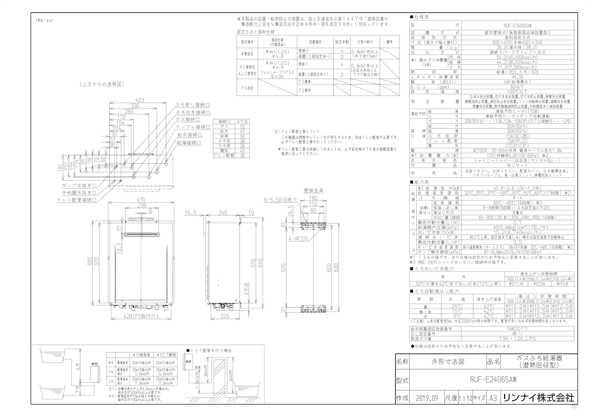 週間売れ筋 《TKF》 リンナイ ガスふろ給湯器 24号 屋外壁掛型 エコ