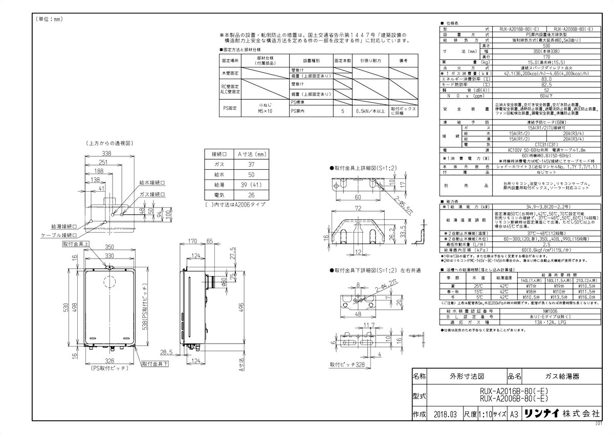 定番 ガス給湯器-【RUX-A2016B-80-E】 《TKF》 ωα0 従来型 PS扉内後方排気型 20号 給湯専用ガス給湯器 リンナイ -  radice.info