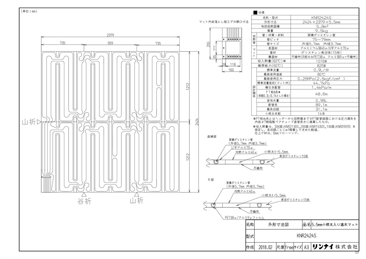 楽天市場 Knr2424s Tkf リンナイ 床暖房 小根太入り温水マット リフォーム向け 水温55度 3回路 Wa0 住宅設備機器 Tkfront