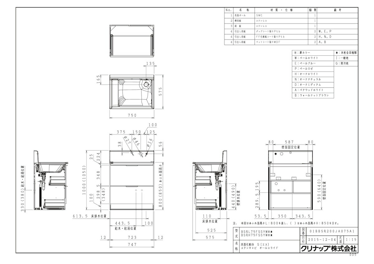 Led Tkf Wg1 住宅設備機器 クリナップ Bsrh75fssyw Bsrh75fssyw M 753srne オールスライドタイプ M 753srne S エス 幅750mm 3面鏡 3面鏡 Tkfront 洗面化粧台 ハイグレード