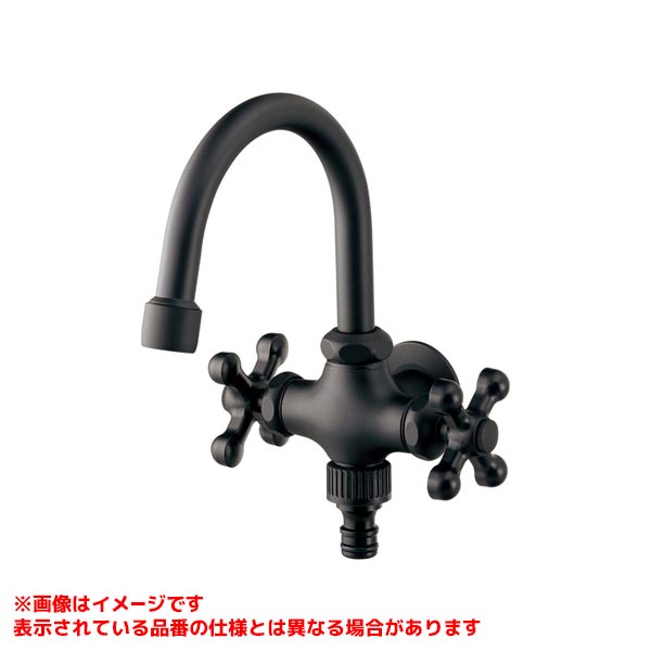 【704-501-MD】 《TKF》 カクダイ 双口横形白鳥水栓 つや消し黒いこと ωσ0