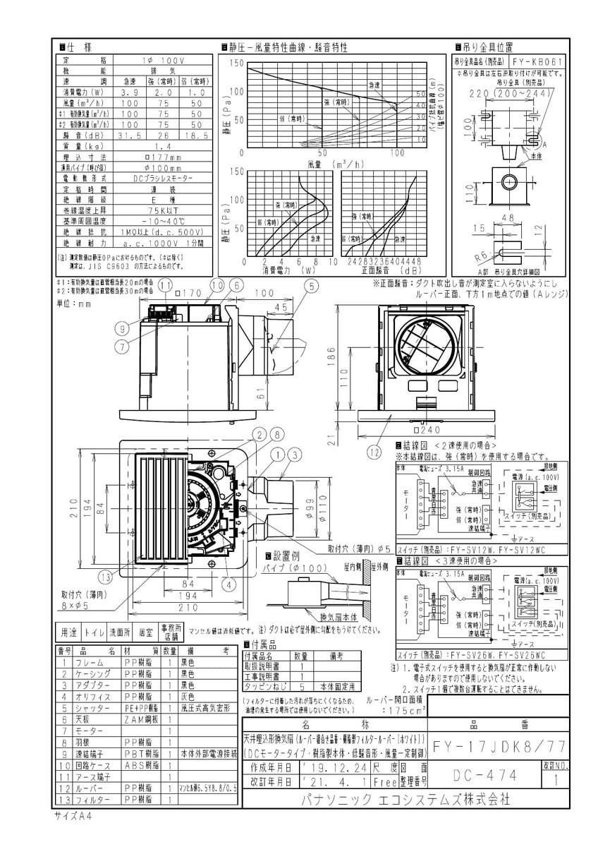 正規品送料無料 《TKF》 パナソニック 天埋換気扇 本体 ルーバーセット