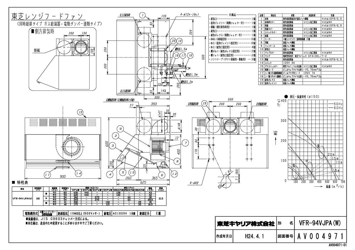 【VFR-94LJPA(W)】 《TKF》 《TKF》 東芝 東芝 レンジフードファン 深形レンジフード(三分割タイプ) ωβ0：住宅設備機器