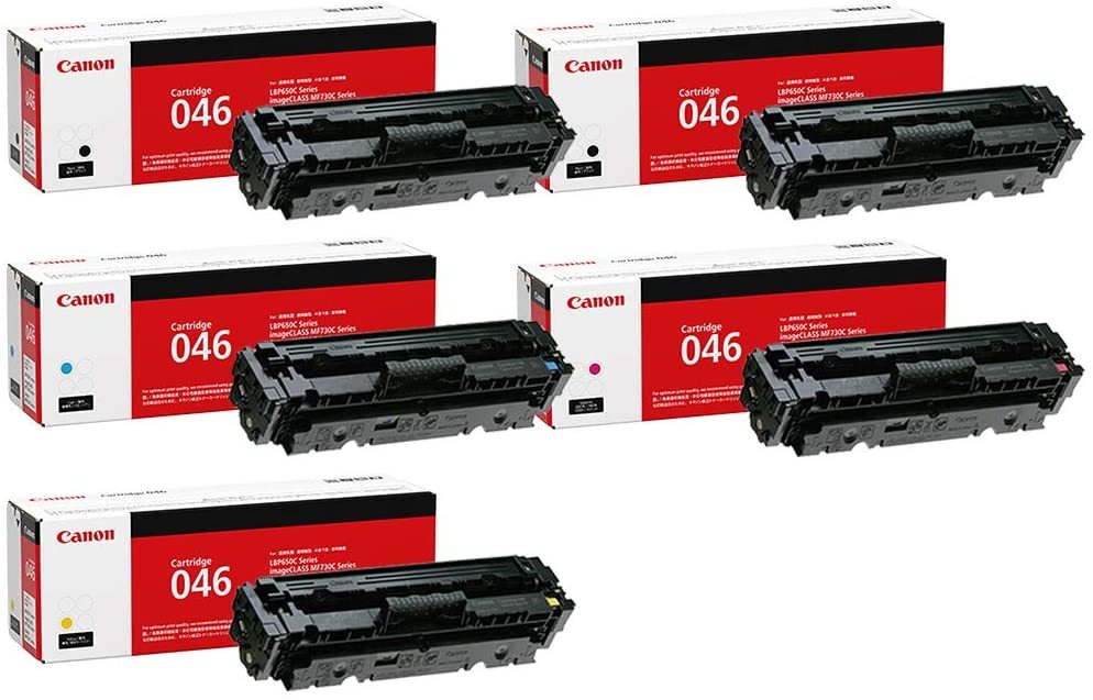 CANON 純正品 CRG-046BLK ×2 / CRG-046CYN / CRG-046MAG / CRG-046YEL 5本セット (4色 + ブラック) トナーカートリッジ046 Satera LBP651C ・ LBP652C ・ LBP654C ・ MF731Cdw ・ MF733Cdw ・ MF735Cdw|TKI SHOP