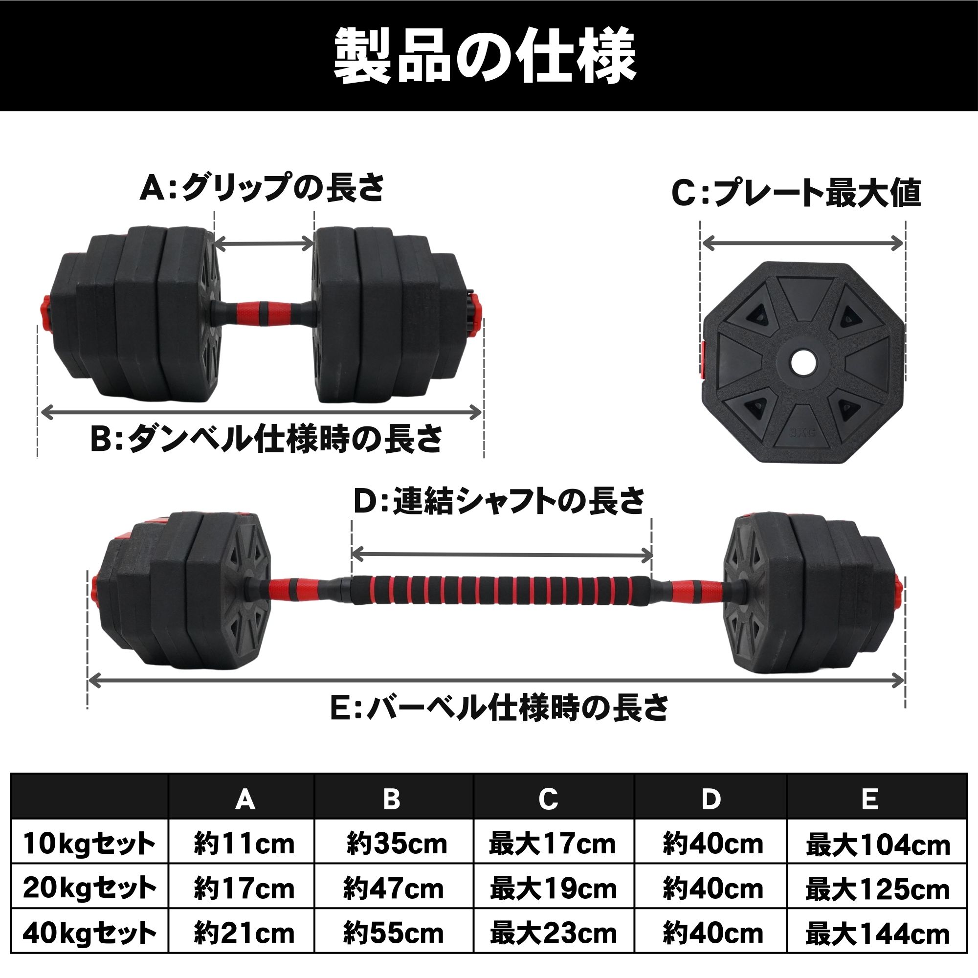 STEADY ダンベル 2個セット ST130の製品仕様説明画像