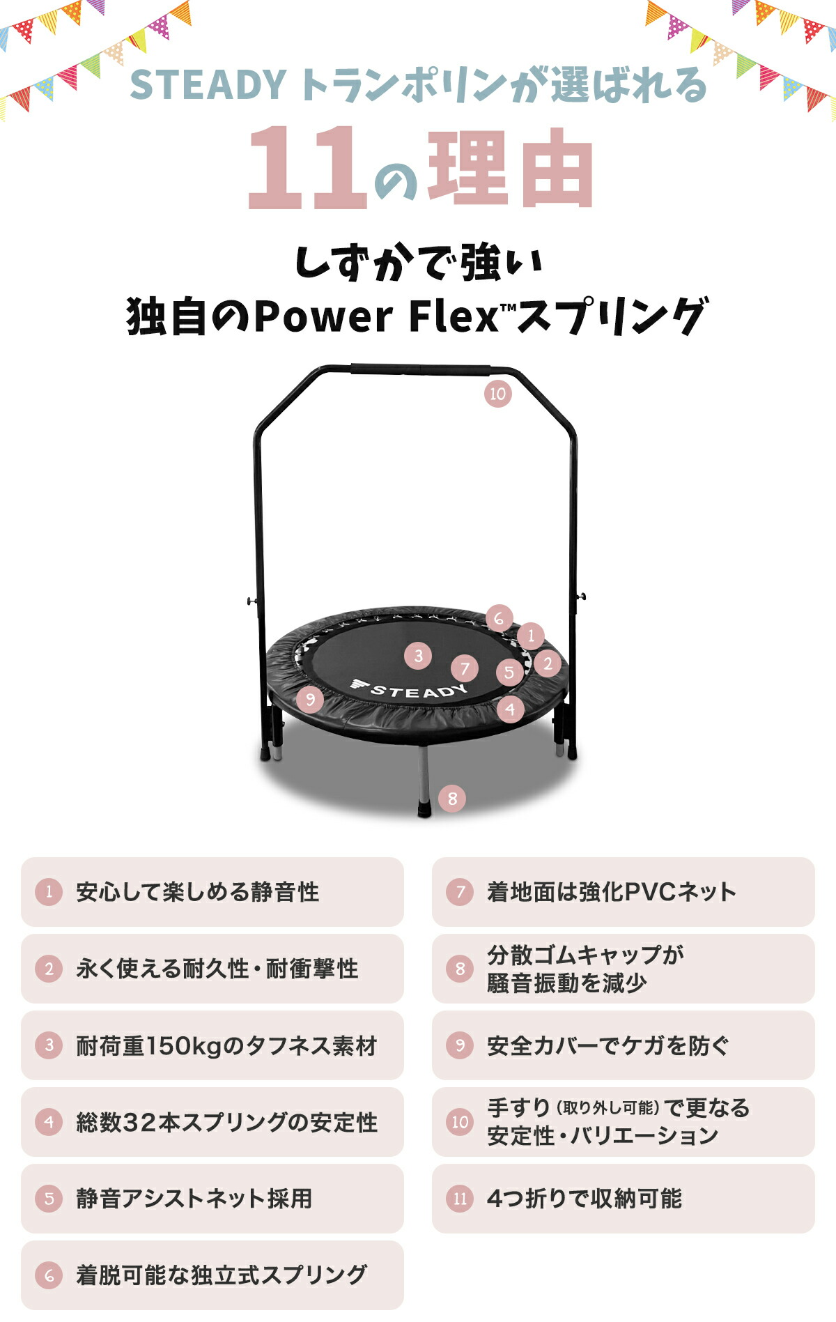 STEADY トランポリンが選ばれる11の理由説明画像