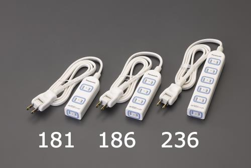 エスコ (ESCO) EA815GL-189 AC125V/15Ax 5m ﾀｯﾌﾟ(4口･雨合羽扉付) EA815GL-189 【3個仕掛ける】