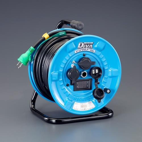 エスコ (ESCO) EA815FD-1 AC125V/15A/30m ｺｰﾄﾞﾘｰﾙ(電圧電流ﾒｰﾀｰ付) EA815FD-1
